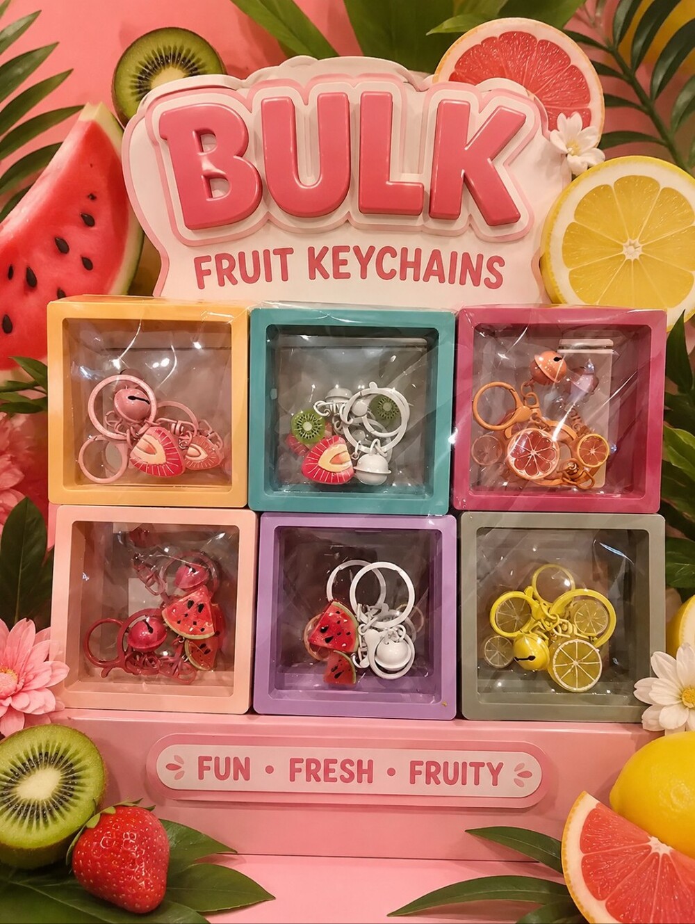 BULK Fruit Keychains & Floating Box